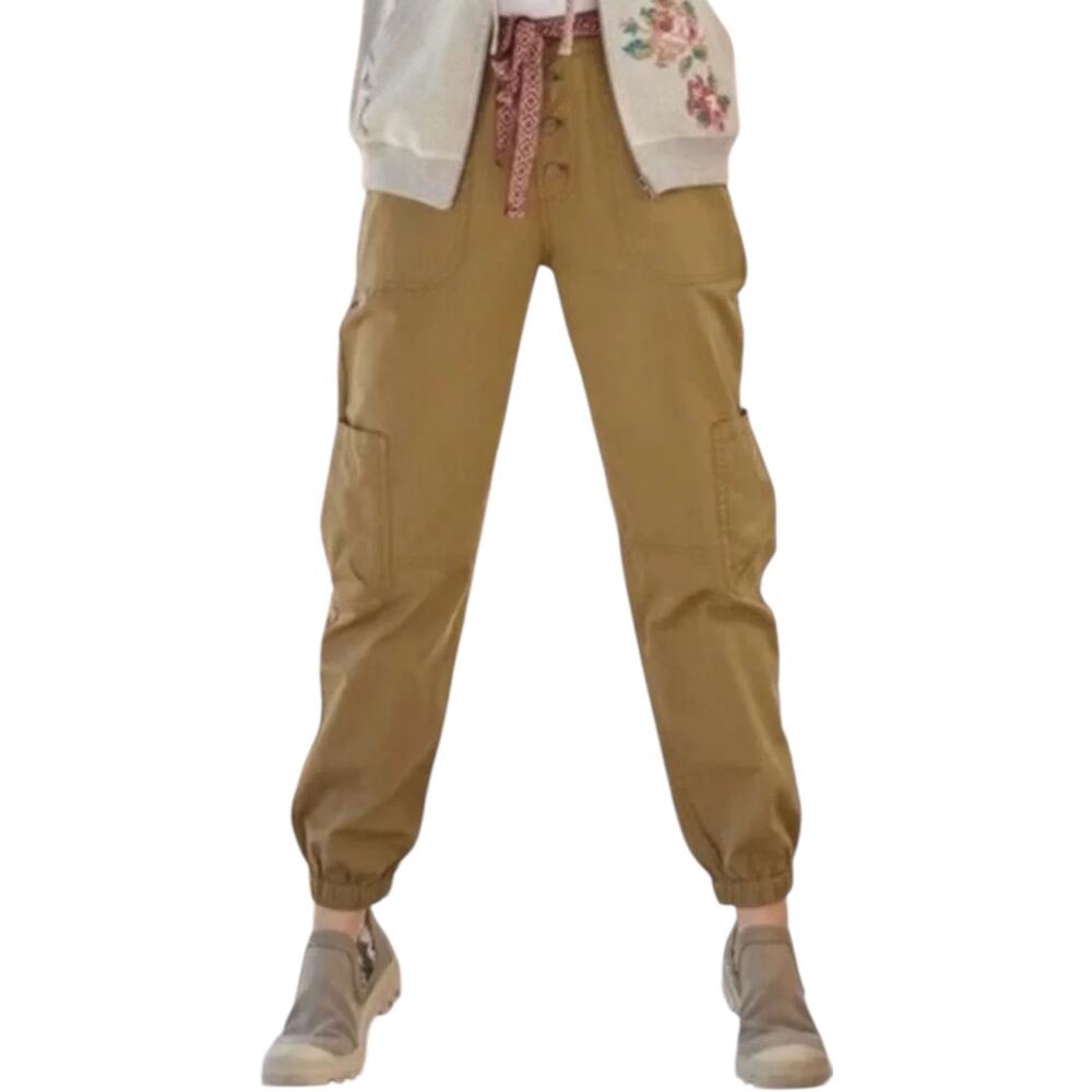 Sundance Jolienne Twill Jogger Cargo Pants Button Fly Tapered Tan Khaki 14
